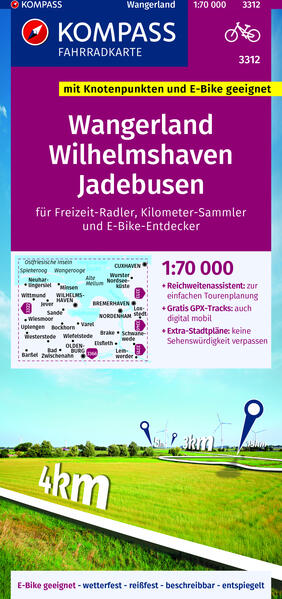 KOMPASS Fahrradkarte 3312 Wangerland Wilhelmshaven Jadebusen mit Knotenpunkten 1:70.000