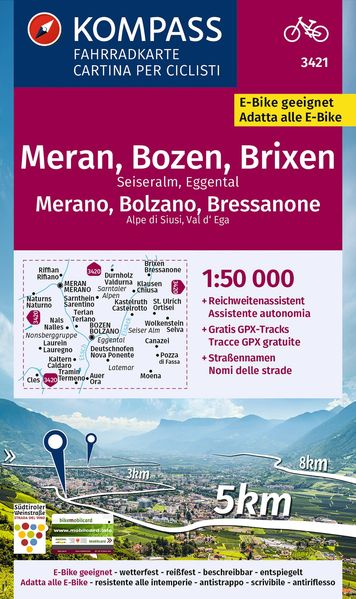 KOMPASS Fahrradkarte 3421 Meran Bozen und Umgebung 1:50.000