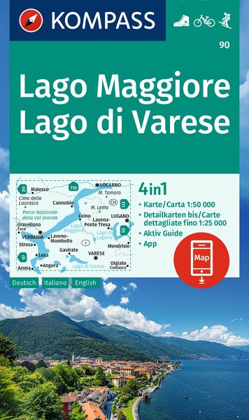 Kompass Karten GmbH Kompass Wanderkarte 90 Lago Maggiore Lago Di Varese 1, 50.000