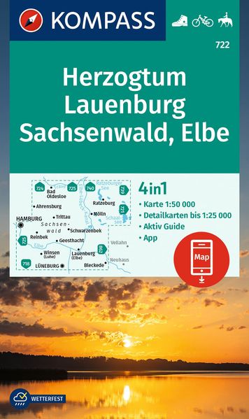 KOMPASS Wanderkarte 722 Herzogtum Lauenburg Sachsenwald Elbe 1:50.000