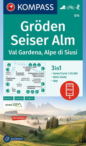 KOMPASS Wanderkarte 076 Gröden Seiser Alm / Val Gardena Alpe di Siusi 1:25.000