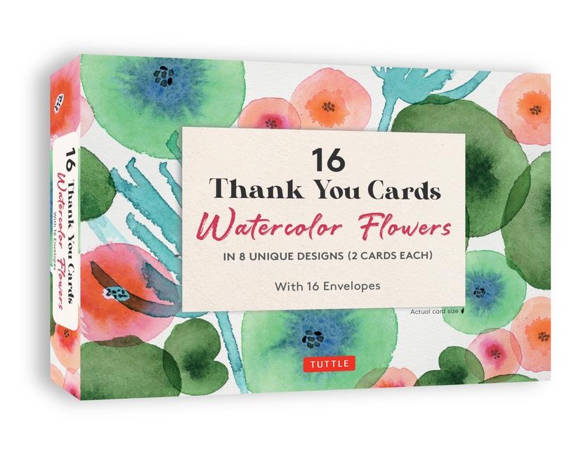 16 Thank You Cards Watercolor Flowers