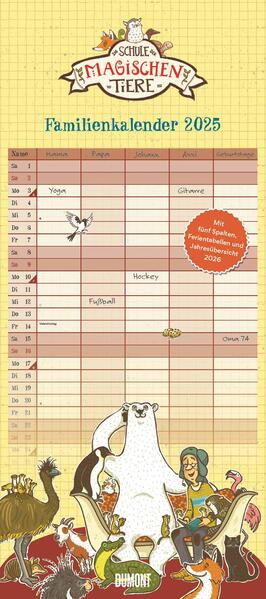 Schule der magischen Tiere Familienkalender 2025 - Wandkalender - Familienplaner mit 5 Spalten - Format 22 x 495 cm