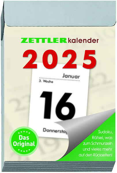 Tagesabreißkalender S 2025 - 41x59 cm - 1 Tag auf 1 Seite - mit Sudokus Rezepten Rätseln uvm. auf den Rückseiten - Bürokalender 301-0000