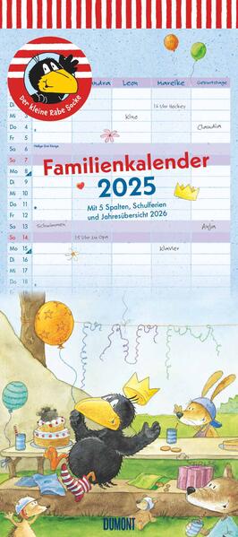 Der kleine Rabe Socke Familienkalender 2025 - Wandkalender - Familienplaner mit 5 Spalten - Format 22 x 495 cm
