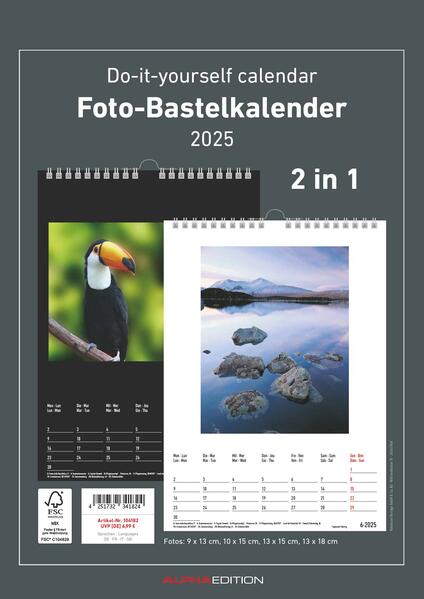 Foto-Bastelkalender 2025 - 2 in 1: schwarz und weiss - 21 x 297 - Do it yourself calendar A4 - datiert - Foto-Kalender - Alpha Edition
