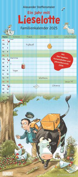 Die Kuh Lieselotte Familienkalender 2025 - Von Alexander Steffenmeier - Familienplaner mit 5 Spalten - Format 22 x 495 cm