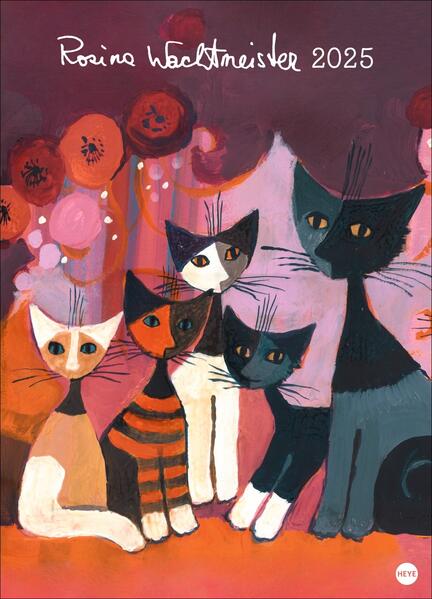 Rosina Wachtmeister Edition Kalender 2025: Die charakteristischen Katzen in einem hochwertigen Kunstkalender, in Szene gesetzt mit Gold- und Silberprägung. Wandkalender XL.