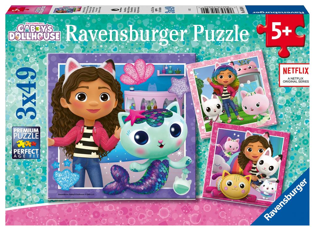 Kinderpuzzle 3x49 Teile - Gabby's Dollhouse - Spielzeit mit Gabby