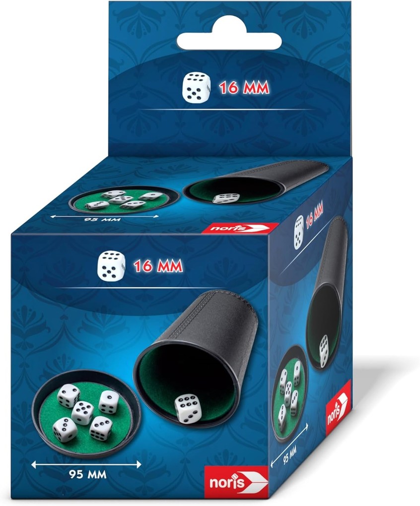 Noris 606152776 - Würfelbecher Set mit 6 Würfeln Kunststoff-Würfelbecher mit Filzeinlage