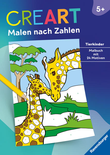 Ravensburger CreArt Malen nach Zahlen ab 5: Tierkinder Malbuch 24 Motive
