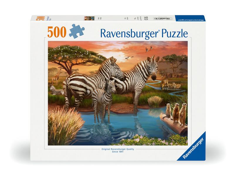 Erwachsenenpuzzle 500 Teile - Zebras am Wasserloch