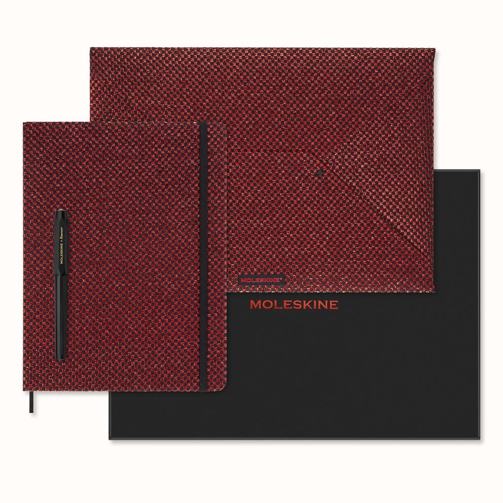 Moleskine Shine Sammlerbox Notizbuch rot (XL liniert Fester Hard Cover Einband) Umschlag rot Kaweco Füllfederhalter schwarz