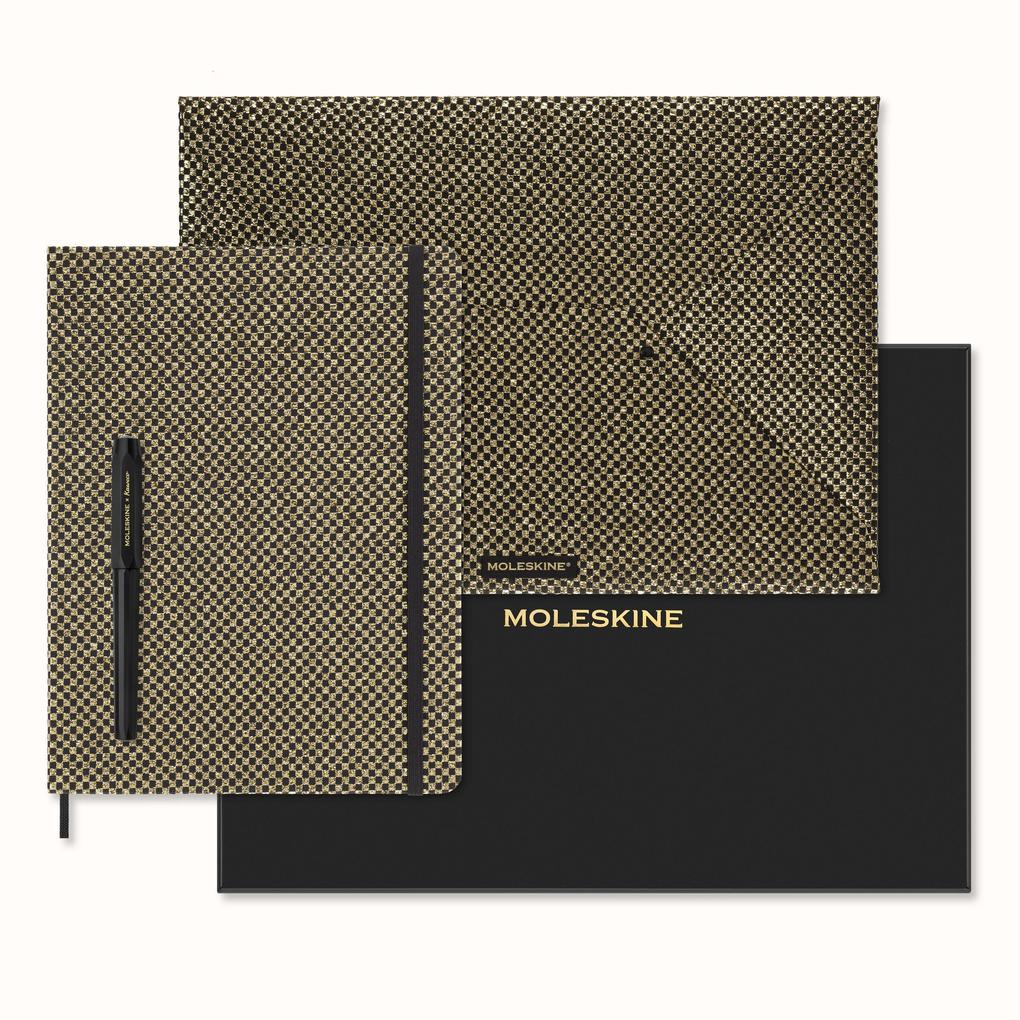 Moleskine Shine Sammlerbox Gold Notizbuch (XL liniert Fester Hard Cover Einband) Gold Umschlag Kaweco Füllfederhalter schwarz