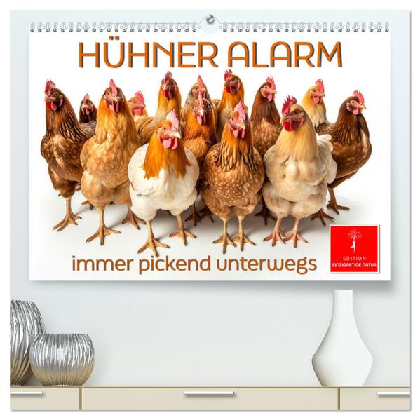Hühner Alarm (hochwertiger Premium Wandkalender 2025 DIN A2 quer) Kunstdruck in Hochglanz