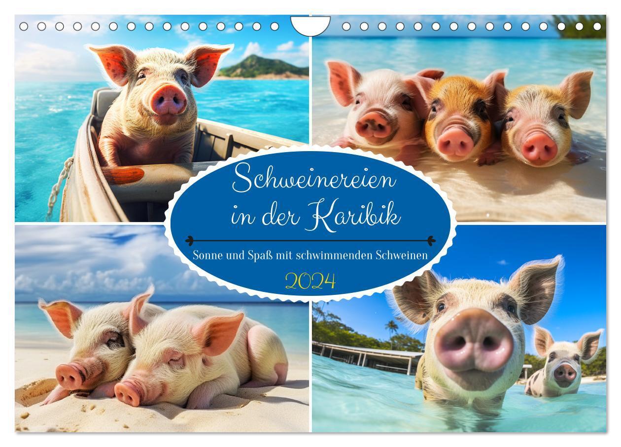 Schweinereien in der Karibik. Sonne und Spaß mit schwimmenden Schweinen (Wandkalender 2024 DIN A4 quer) CALVENDO Monatskalender