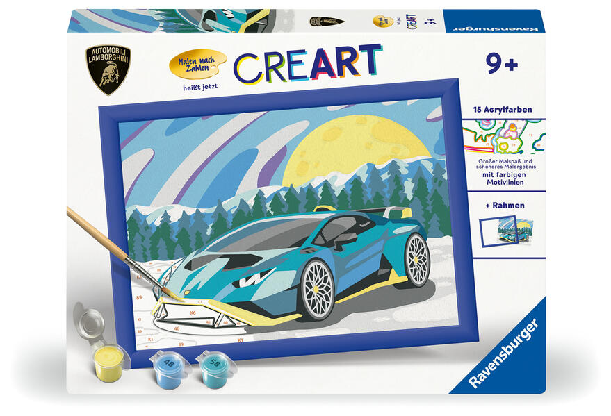CreArt Malen nach Zahlen Kinder - Blauer Lamborghini