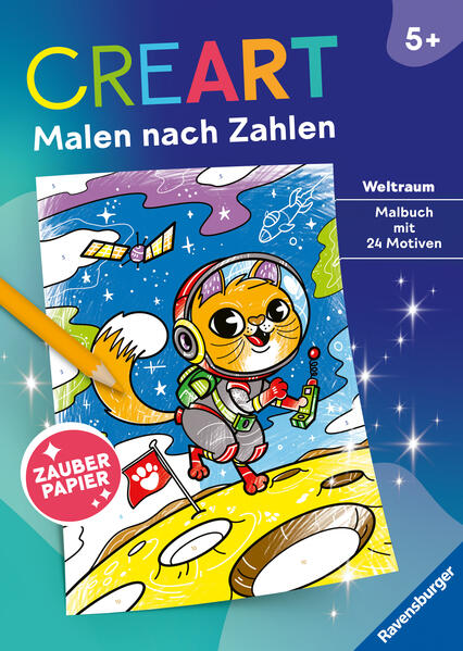 Ravensburger CreArt Malen nach Zahlen ab 5: Weltraum Malbuch 24 Motive Zauberpapier