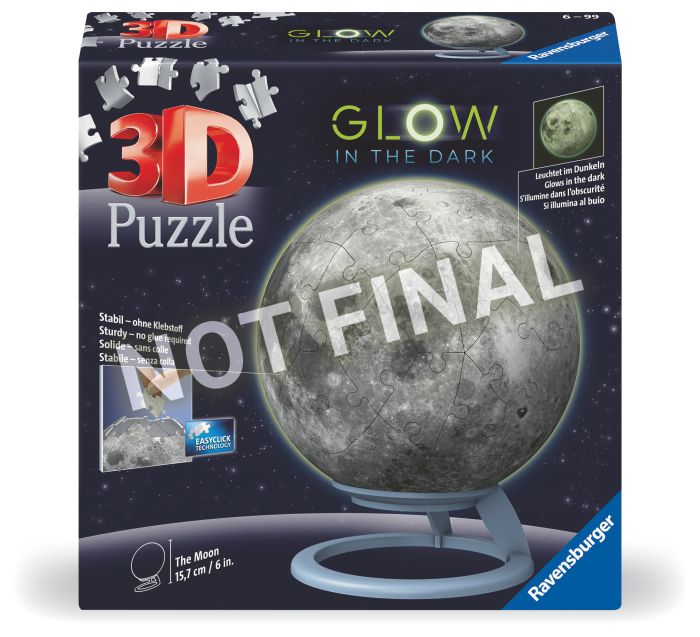 Ravensburger 3D Puzzle 11586 - Puzzle-Ball Der Mond - leuchtet im Dunkeln - dekorativer Glow-in-the-Dark Puzzleball aus 3D Puzzleteilen - ideales Geschenk für Erwachsene und Kinder ab 6 Jahren