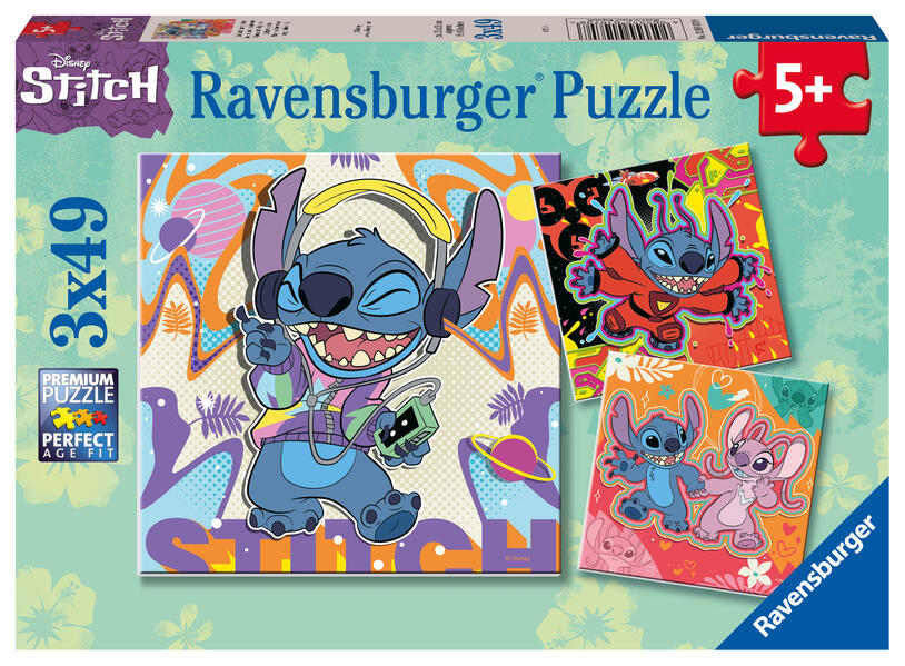 Ravensburger Puzzle 12001070 - Einfach nur spielen - 3x49 Teile Disney Stitch Puzzle für Kinder ab 5 Jahren