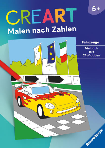 Ravensburger CreArt Malen nach Zahlen ab 5: Fahrzeuge Malbuch 24 Motive