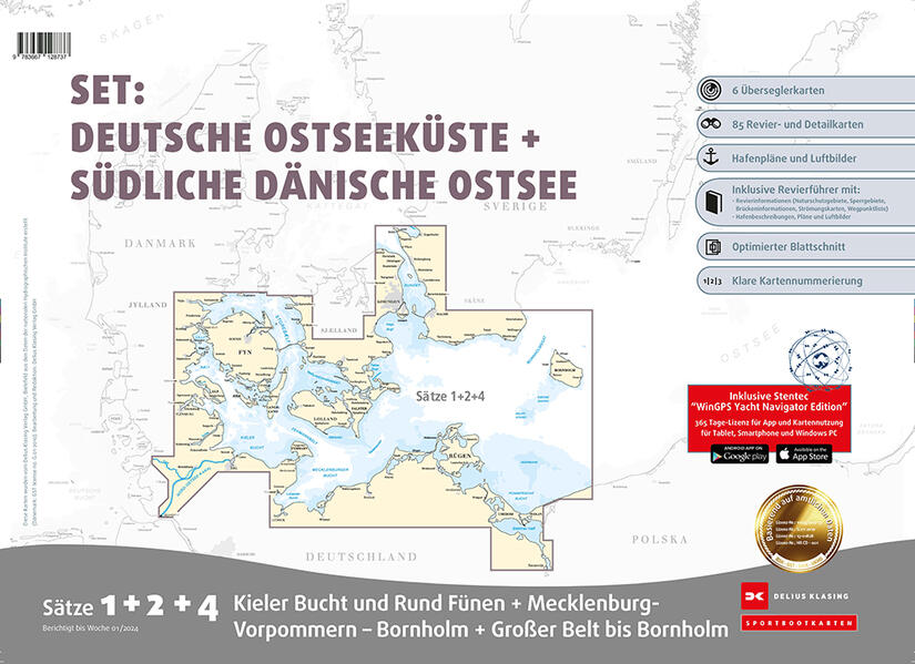 Sportbootkarten Satz 1 2 und 4 Set: Deutsche Ostseeküste und Südliche Dänische Ostsee (Ausgabe 2024)