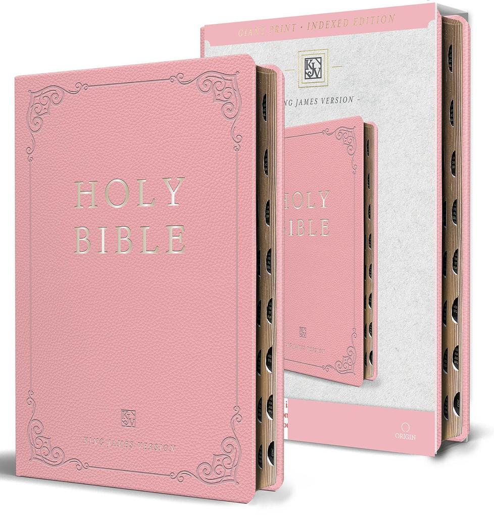 KJV Holy Bible Giant Print Thinline Large Format Pink Premium Imitation Leathe R with Ribbon Marker Red Letter and Thumb Index