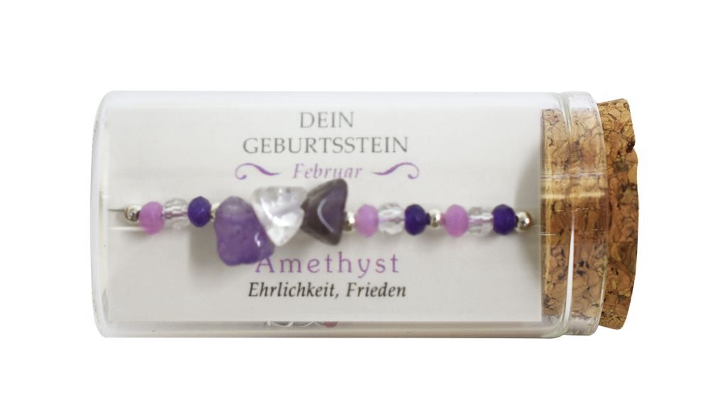'Februar' Geburtsstein Armband im Gläschen