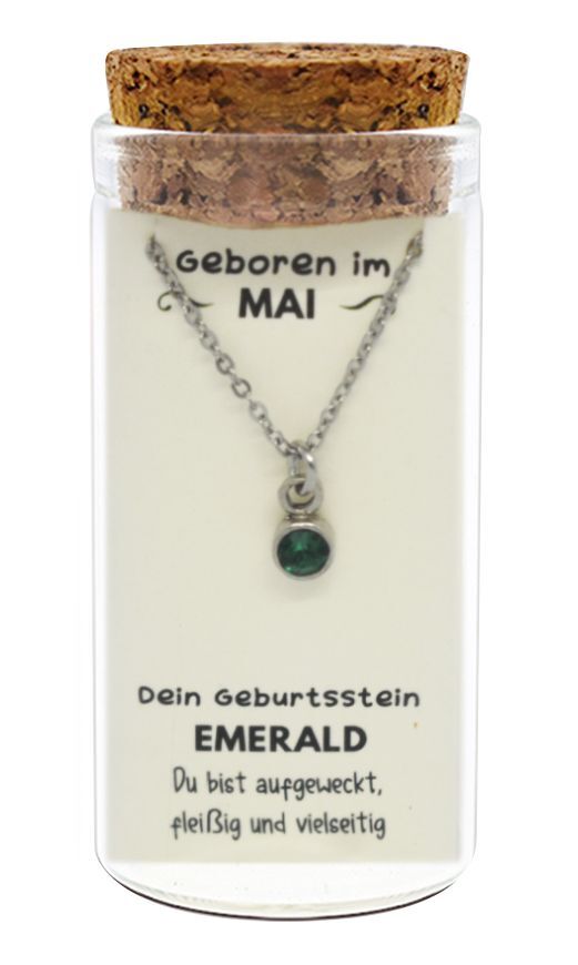 'Mai' Geburtsstein Kette im Gläschen