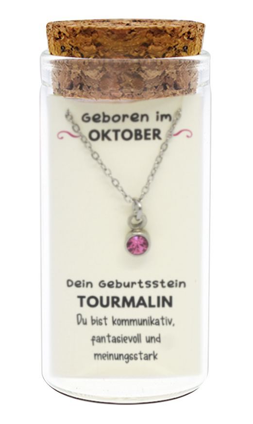 'Oktober' Geburtsstein Kette im Gläschen