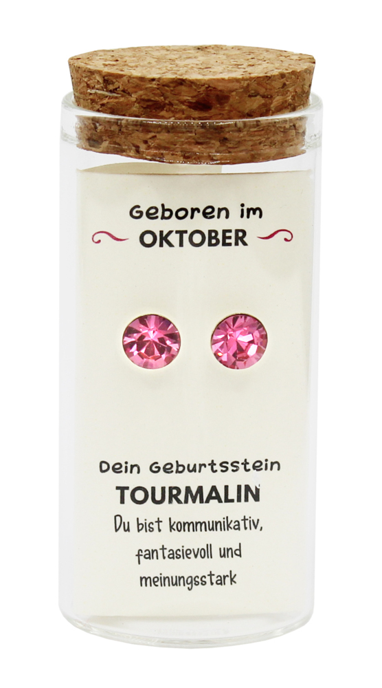 'Oktober' Geburtsstein Ohrstecker im Gläschen