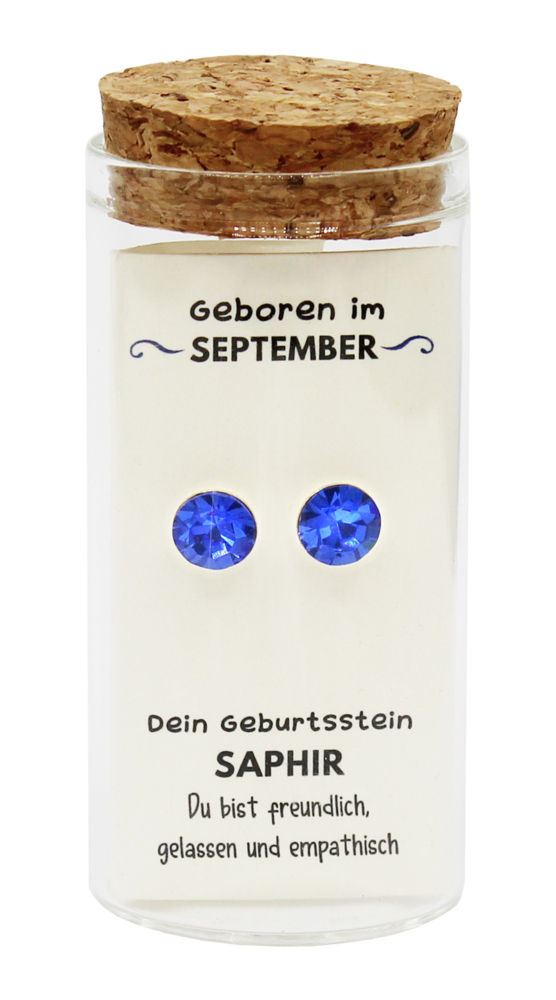 'September' Geburtsstein Ohrstecker im Gläschen