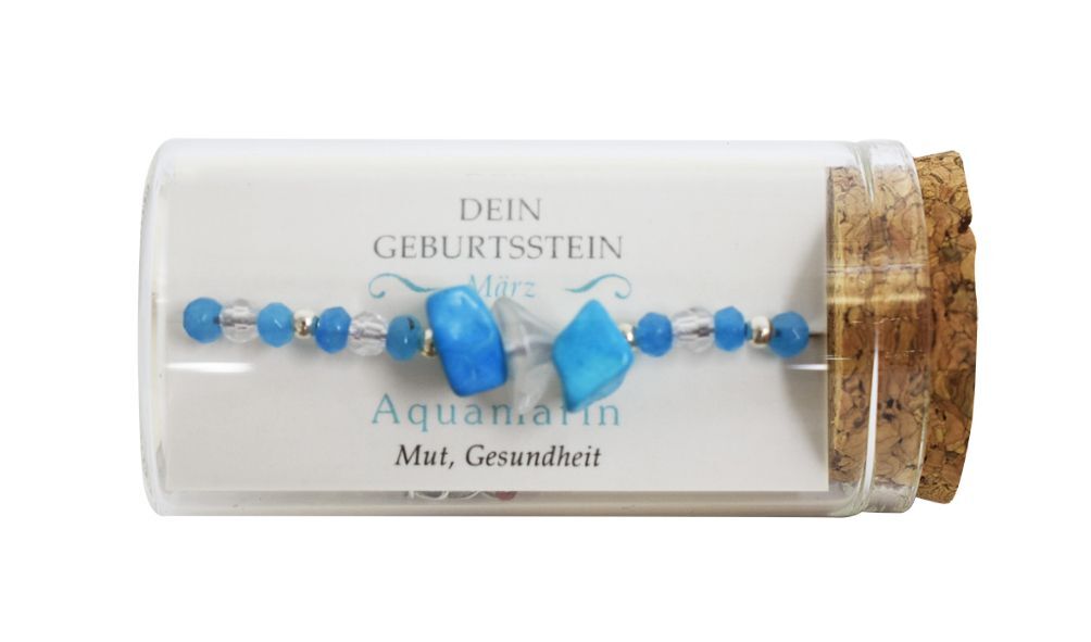 'März' Geburtsstein Armband im Gläschen