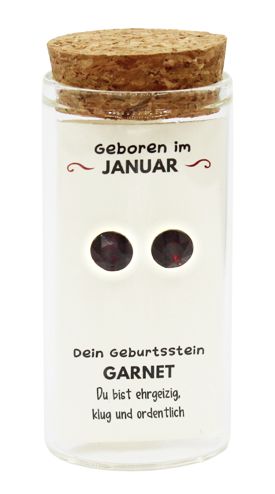 'Januar' Geburtsstein Ohrstecker im Gläschen