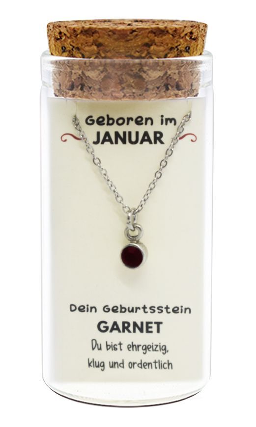 'Januar' Geburtsstein Kette im Gläschen