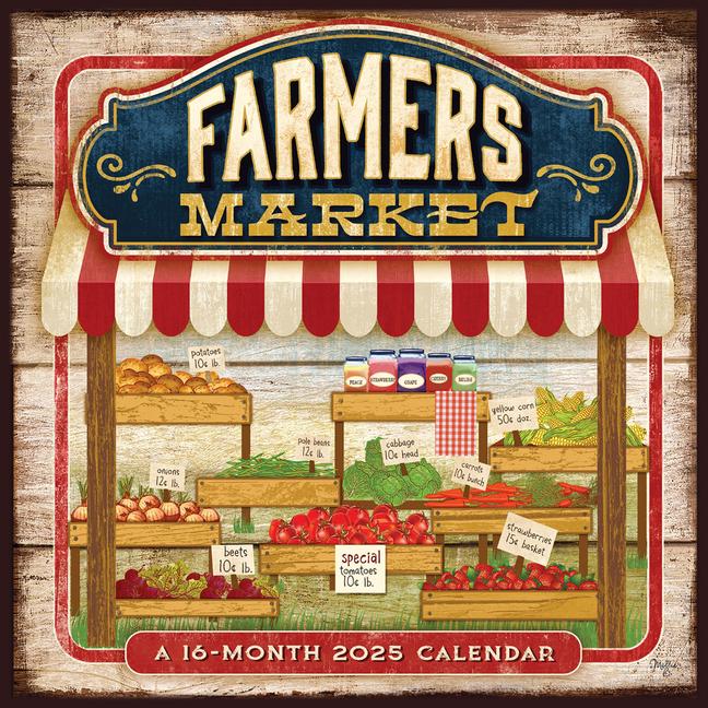 Farmer‘s Market 2025 12 X 24 Inch Monthly Square Wall Calendar Featuring the Artwork of Mollie B. Plastic-Free