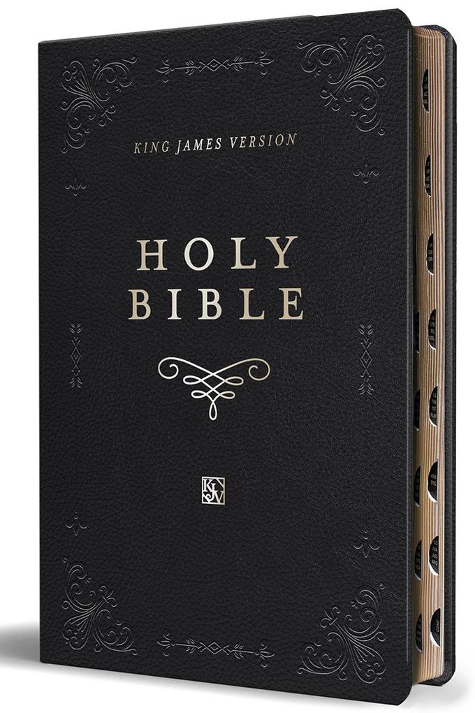 KJV Holy Bible Giant Print Thinline Large Format Black Premium Imitation Leath Er with Ribbon Marker Red Letter and Thumb Index