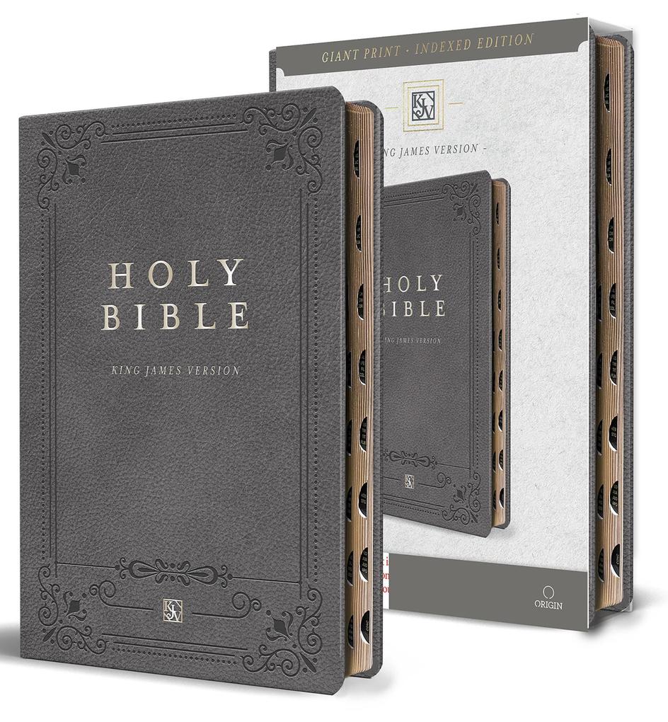 KJV Holy Bible Giant Print Thinline Large Format Gray Premium Imitation Leathe R with Ribbon Marker Red Letter and Thumb Index