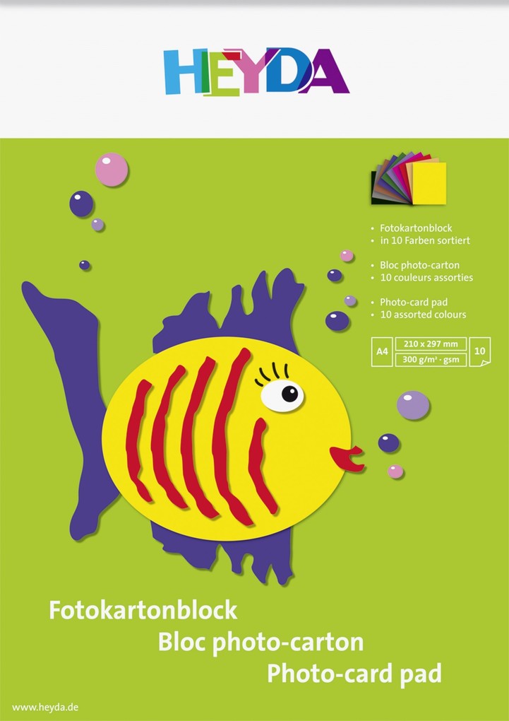 Heyda Fotokartonblock A4 300g 10 Blatt farbig sortiert