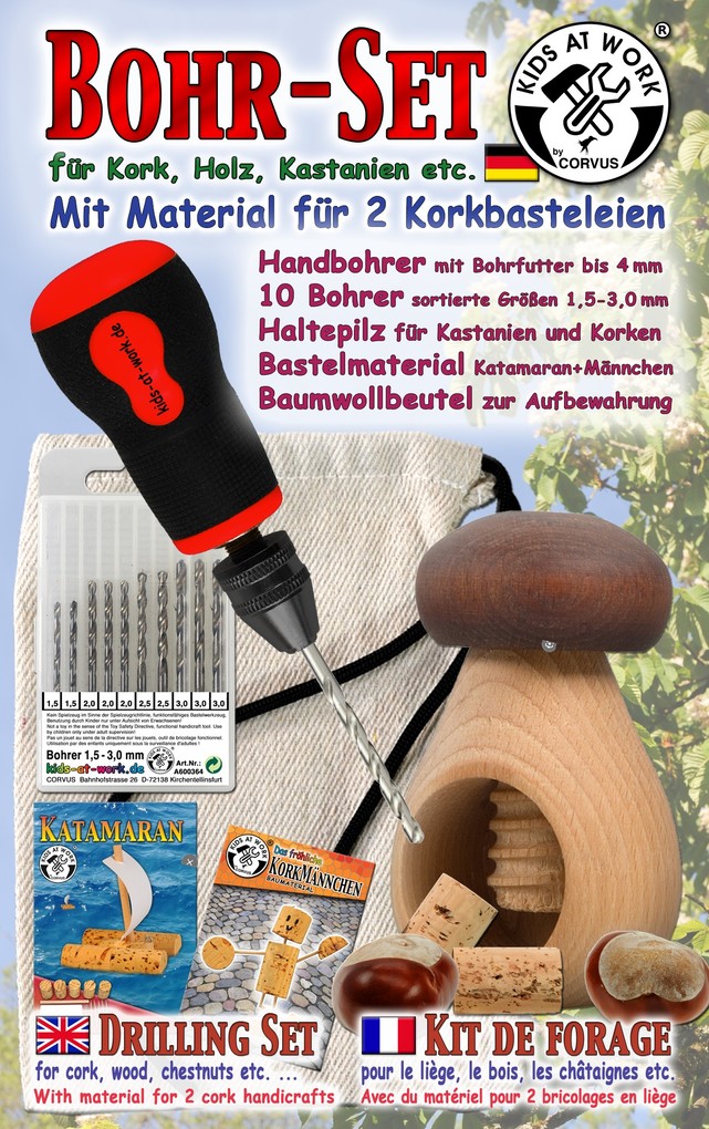 Corvus A600107 - Kids at work Bohr-Set für Kork Holz und Kastanien Bastelset