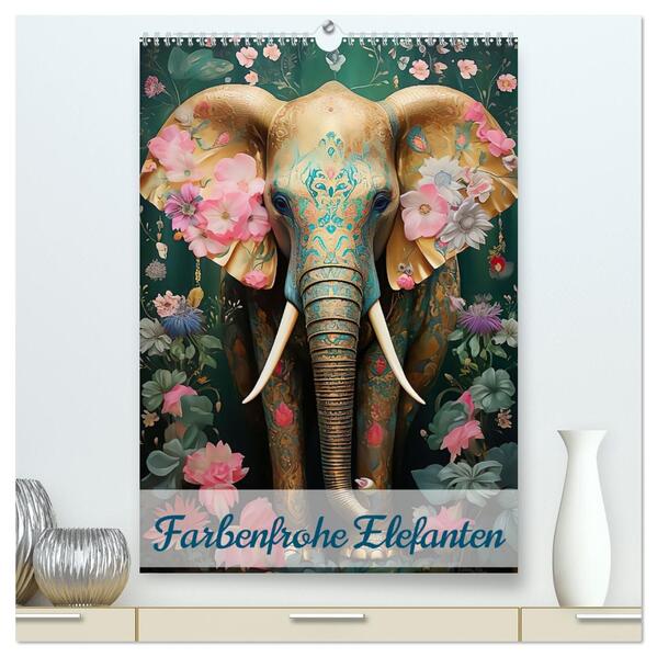 Farbenfrohe Elefanten (hochwertiger Premium Wandkalender 2025 DIN A2 hoch) Kunstdruck in Hochglanz