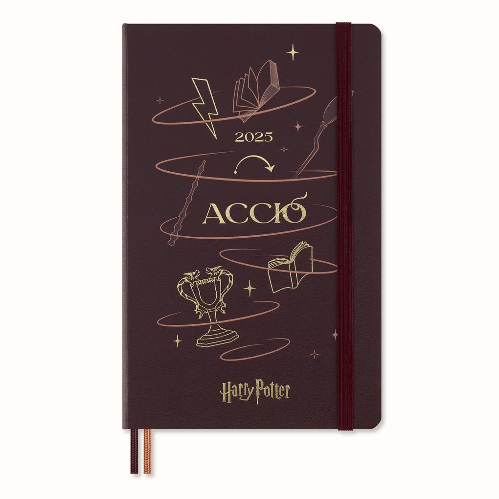 Moleskine Harry Potter Accio 12 Monate Tageskalender 2025 L/A5 Fester Einband Bordeauxrot