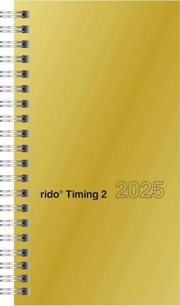 rido/idé 7014121915 Taschenkalender Modell Timing 2 (2025)| 2 Seiten = 1 Woche| A6| 176 Seiten| Glanzkarton-Einband| goldfarben