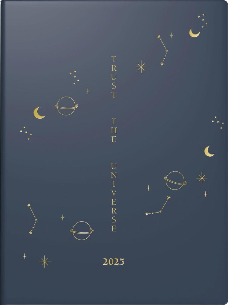 rido/idé 7013607015 Taschenkalender Young Line Mini (2025) Universe| 2 Seiten = 1 Woche| A6| 160 Seiten| Grafik-Einband| dunkelblau
