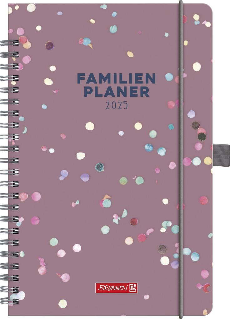 Brunnen 1070290015 Buchkalender Familienplaner (2025) Confetti| 2 Seiten = 1 Woche| A5| 192 Seiten| Hardcover| bunt