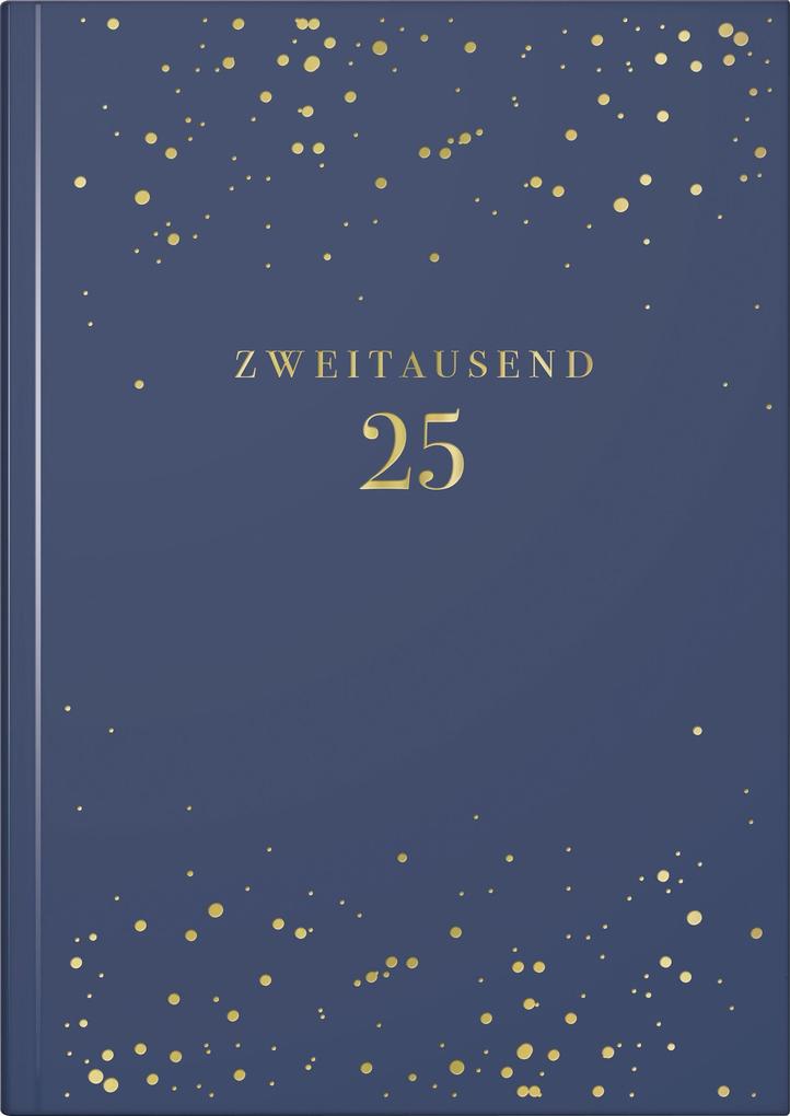 rido/idé 7021503725 Buchkalender Young Line (2025) Starry Night| 2 Seiten = 1 Woche| A5| 160 Seiten| Kunstleder-Einband| dunkelblau