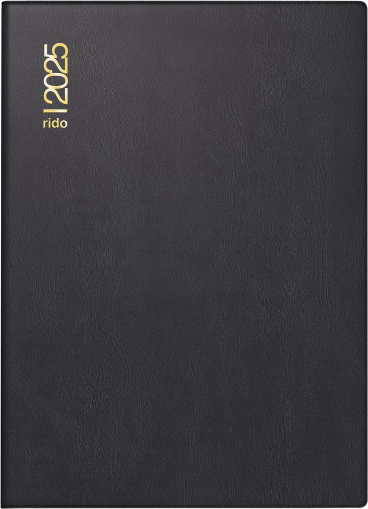 rido/idé 7018182905 Taschenkalender Modell Technik II (2025)| 1 Seite = 2 Tage| A6| 304 Seiten| Kunststoff-Einband| schwarz