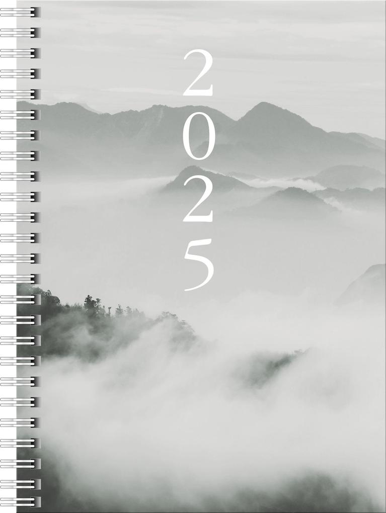 rido/idé 7021807015 Buchkalender Modell Timing 1 (2025) Cloudy Mountains| 2 Seiten = 1 Woche| A5| 160 Seiten| Grafik-Einband| grau
