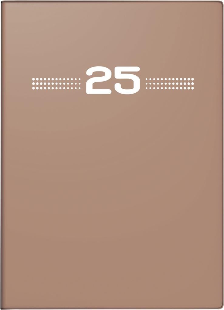 rido/idé 7013202015 Taschenkalender Modell perfect/Technik I (2025)| 2 Seiten = 1 Woche| A6| 144 Seiten| Kunststoff-Einband| caramel
