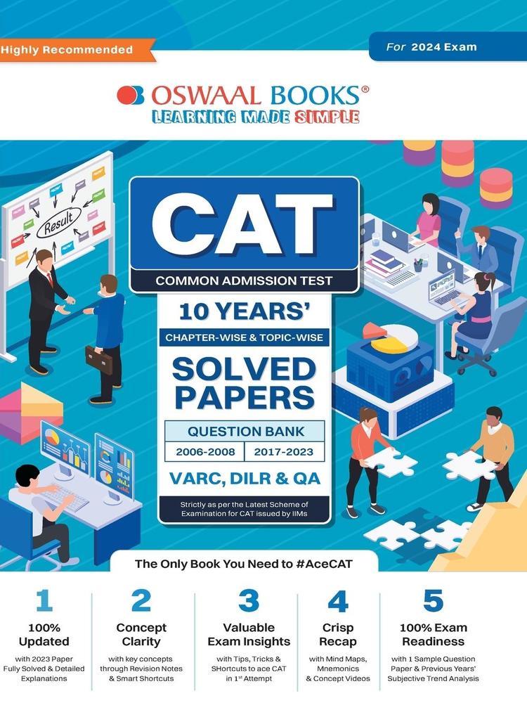 Oswaal CAT 10 YEARS Chapter-wise & Topic-wise Solved Papers (VARC DILR & QA) (2006 - 2008 & 2017-2023) for 2024 Exam